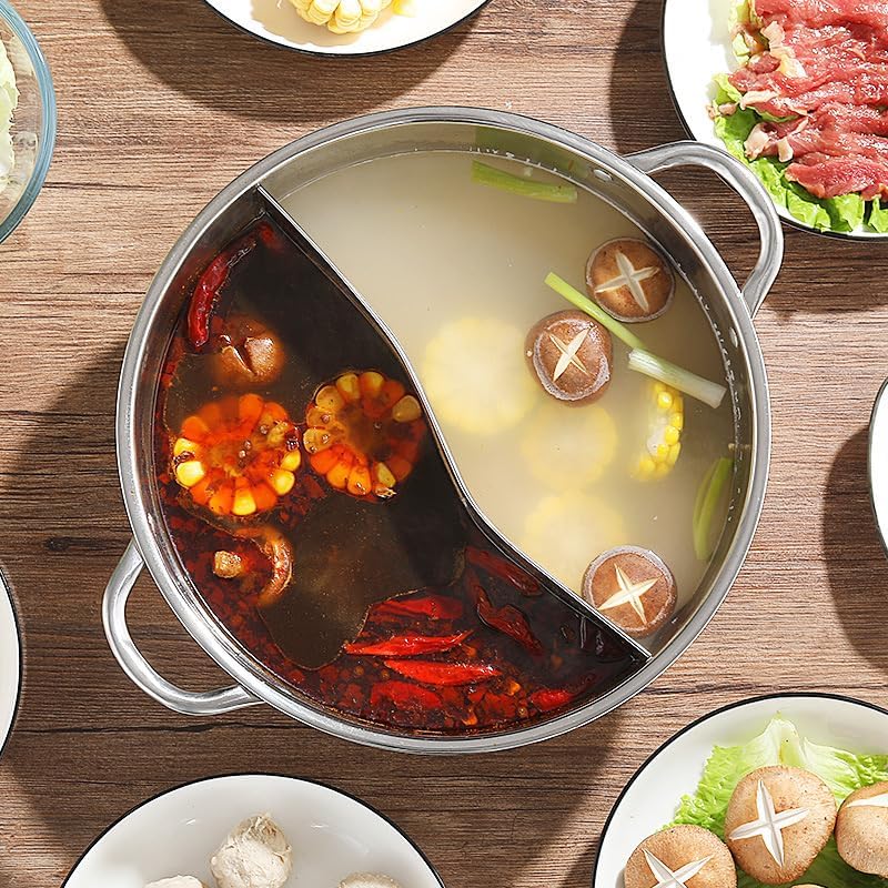 Gyanadh Gyanadh 304 Stainless Steel Shabu Hot Pot with Divider, Dual Sided Hotpot Soup Pot, Food Grade Stainless Steel Cookware for Induction, Gas, and Electric Stoves  - Image 5