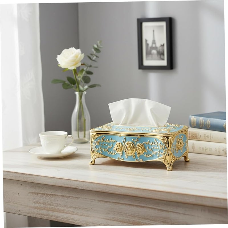 غطاء صندوق المناديل الذهبي من مادة ABS بتصميم أوروبي زهري لتزيين غرفة المعيشة - Image 2