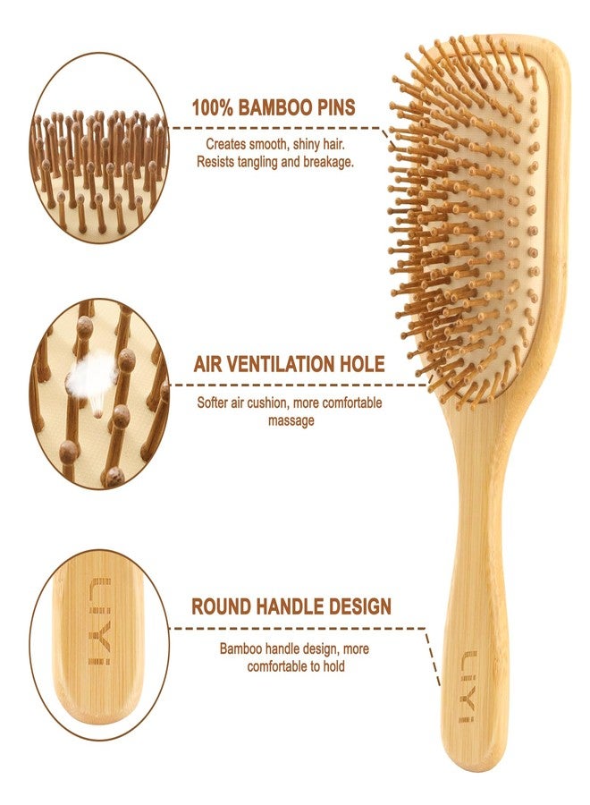 LIYI Bamboo Hair Brush for Hair Growth, Wooden Brush with Natural Bamboo Bristles, Wooden Hairbrush Scalp Massage & Detangling for Women Men & Kids, All Hair Types, Ergonomic Handle - Image 4