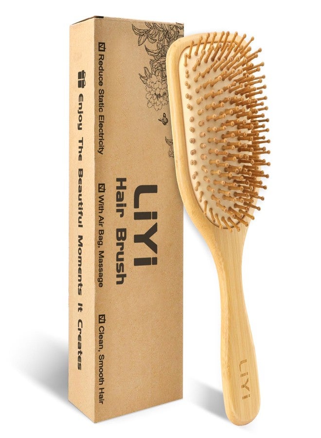 LIYI Bamboo Hair Brush for Hair Growth, Wooden Brush with Natural Bamboo Bristles, Wooden Hairbrush Scalp Massage & Detangling for Women Men & Kids, All Hair Types, Ergonomic Handle - Image 1