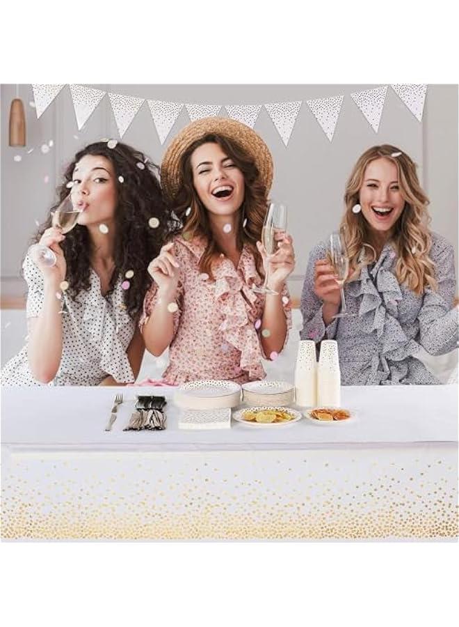 تراسل مستلزمات حفلات أعياد الميلاد أواني عشاء حفلات أعياد الميلاد ذات النقاط الذهبية أطباق ومناديل وأكواب يمكن التخلص منها تكفي 25 ضيفًا لحفلات أعياد الميلاد - Image 5