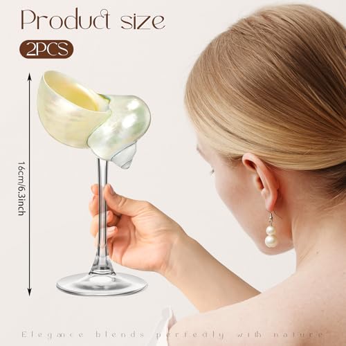 Singhoow Conch Shell Wine Glasses Wedding Wine Cup Martini Goblet Cocktail Drinkware Drinking Stemware for Valentine Birthday Wedding Bridesmaids Anniversary PartyWhite ConchClear Base2 Pcs - Image 3