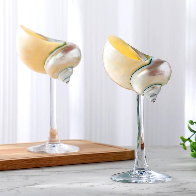 Singhoow Conch Shell Wine Glasses Wedding Wine Cup Martini Goblet Cocktail Drinkware Drinking Stemware for Valentine Birthday Wedding Bridesmaids Anniversary PartyWhite ConchClear Base2 Pcs - Image 2