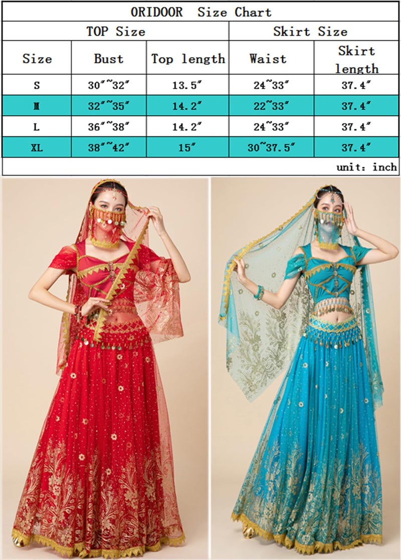 ORIDOOR Ladies Dress up Costumes Indian Aladdin Jasmine Princess Belly Dancing Bollywood Costumes Medium 01-Red - Image 3