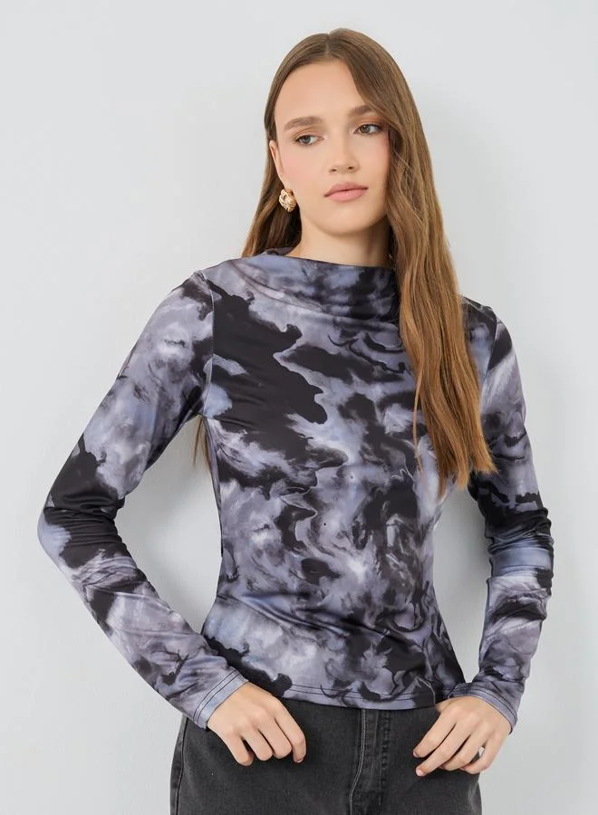 تايك تو بلوزة بأكمام طويلة بطبعة تيك تو داي