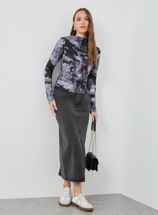 تايك تو بلوزة بأكمام طويلة بطبعة تيك تو داي