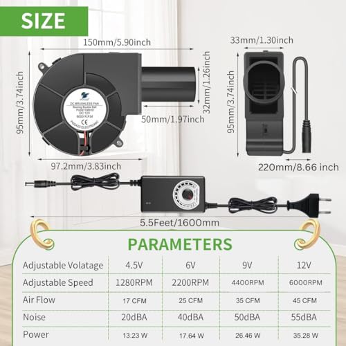 PGSA2Z 6000RPM BBQ Blower Fan, 97mm x 33mm, 12V, Variable Speed Controller, 120V - 240V AC Plug for Outdoor Barbecues Fire Bellow, Camping Cooking, Wood Stove, Charcoal Starter - Image 2