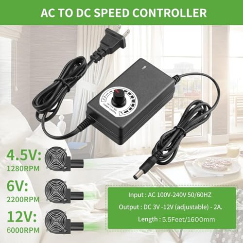 PGSA2Z 6000RPM BBQ Blower Fan, 97mm x 33mm, 12V, Variable Speed Controller, 120V - 240V AC Plug for Outdoor Barbecues Fire Bellow, Camping Cooking, Wood Stove, Charcoal Starter - Image 4
