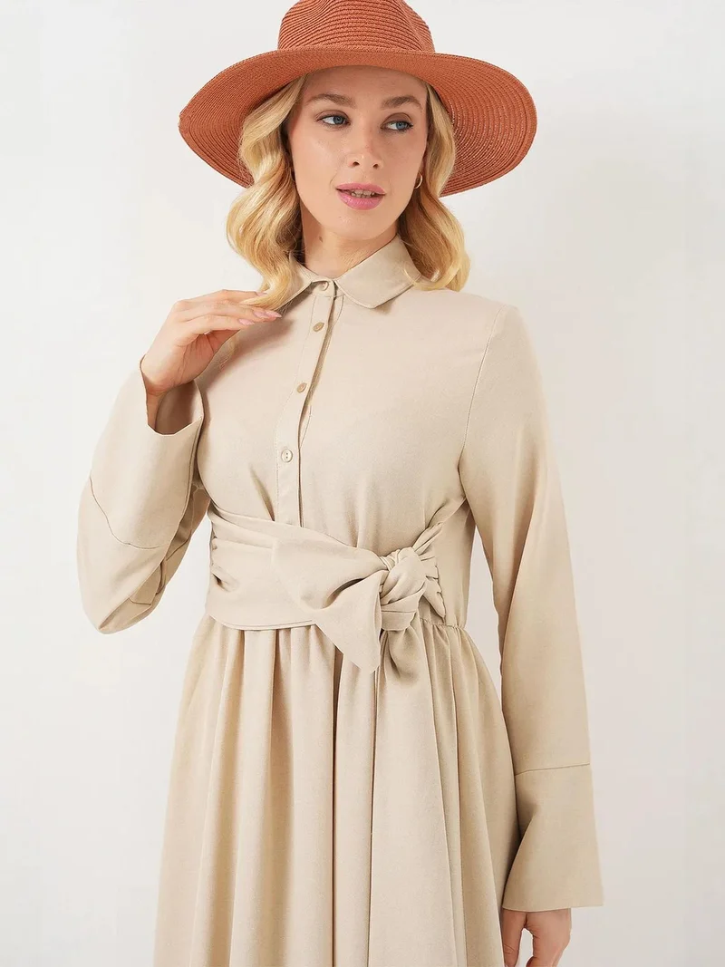 BIG DART BDART Long Sleeve A-Form Maxi Dress with Waistband Detail