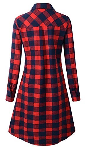 OLRAIN Womens New Plaids Irregular Hem Casual Shirt Dress (Medium, Nred) - Image 5