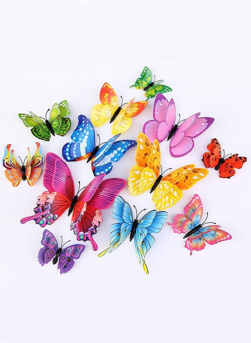 E COMMERCE  BAG E-commerce BAG Multicolour 3D Magnet Butterfly Birthday Party Decoration Kit Set Dye Art Decor Craft Self Adhesive Living Room Girls Bedroom Kitchen Office Decor Wall Sticker (Set of 12) - Image 1