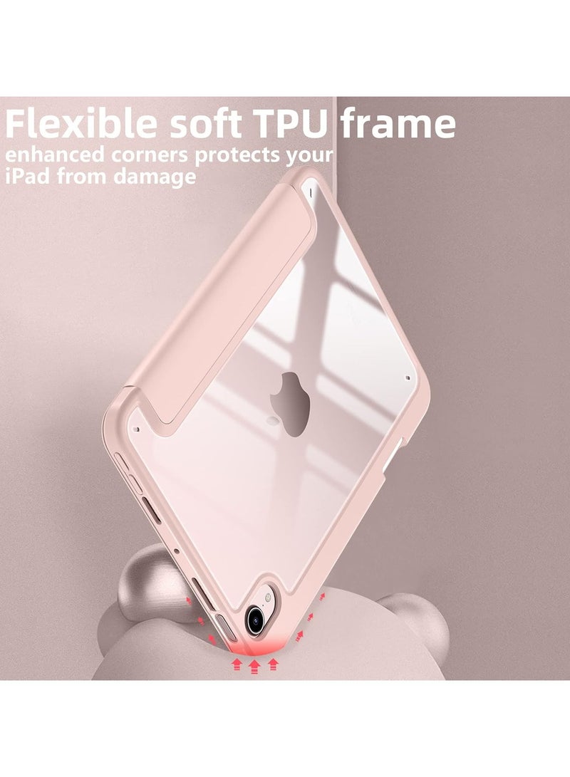 DUSALA Case for iPad mini 7 (A17 Pro, 7th Generation) 2024 / iPad mini 6 (6th Gen) 8.3 Inch with Pencil Holder, Slim Stand Protective Cover with Clear Transparent Back Shell for iPad mini 8.3 inch Tablet, Support Auto Wake/Sleep, (Pink) - Image 5