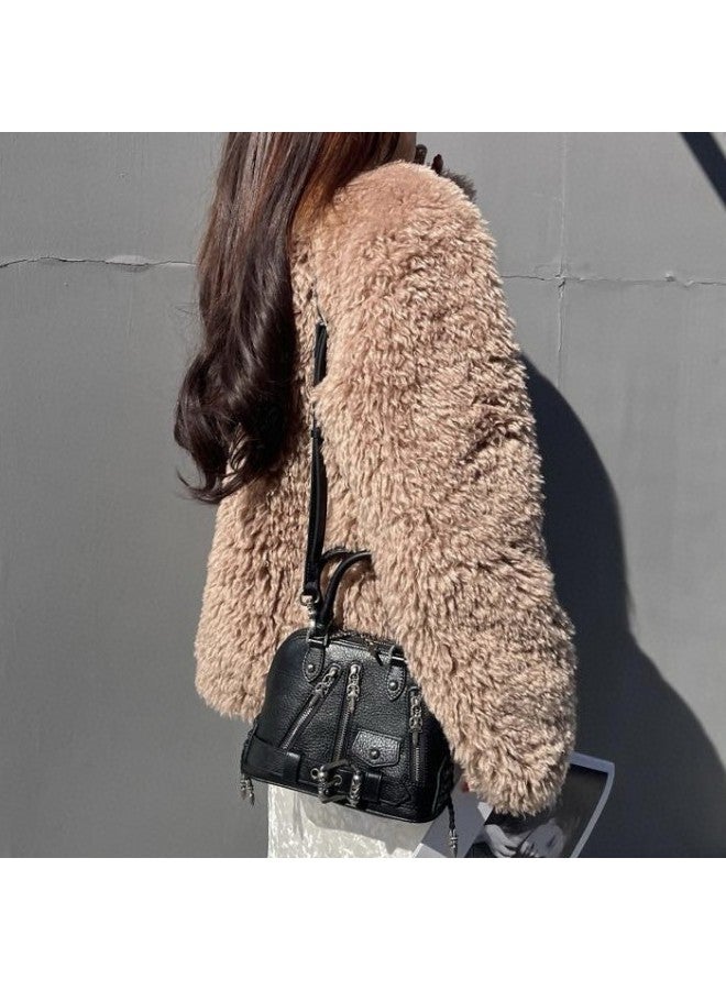 Crocore Genuine Leather Shell Bag Women's 2025 Style Hot Girl Motorcar Bag Fashionable All-match Shoulder Crossbody Handbag-Colour:Black - Image 3