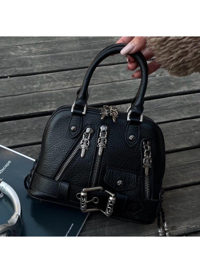 Crocore Genuine Leather Shell Bag Women's 2025 Style Hot Girl Motorcar Bag Fashionable All-match Shoulder Crossbody Handbag-Colour:Black - Image 1