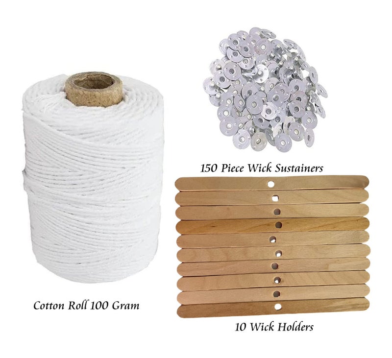 R Wellness Candle Making Wicks Cotton Roll with 150 Wick Sustainers & 10 Wooden Wick Holders | DIY Candle Making Supplies for Home Candle Craft & Wax Candles - Image 2