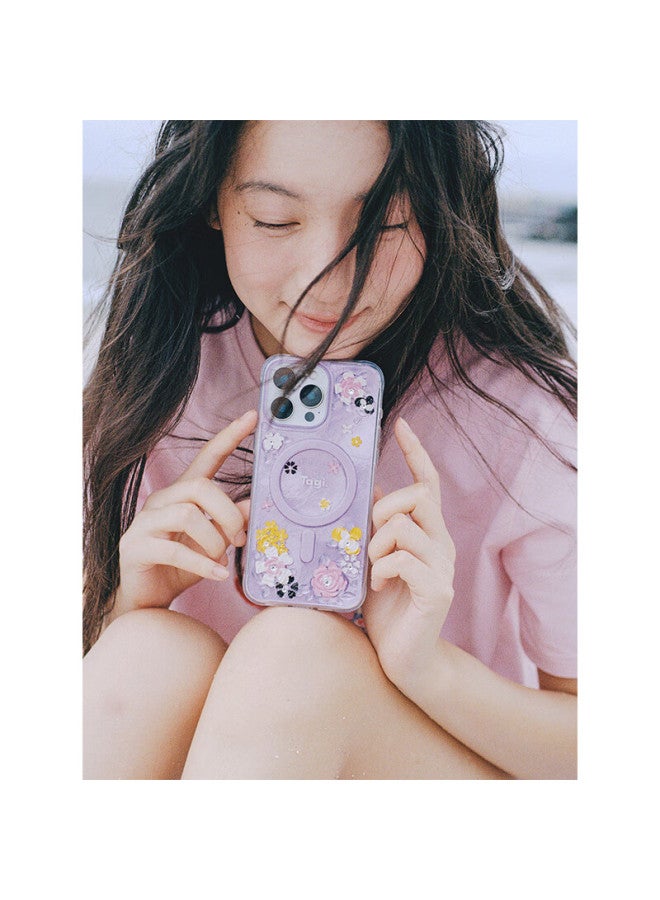 Tagi. Tagi "flower Field Sparkle" Magnetic Absorption Full Protection Anti-drop Anti-scratch High-value Phone Case For Iphone 17 Pro - Taro Flower Field - Image 1
