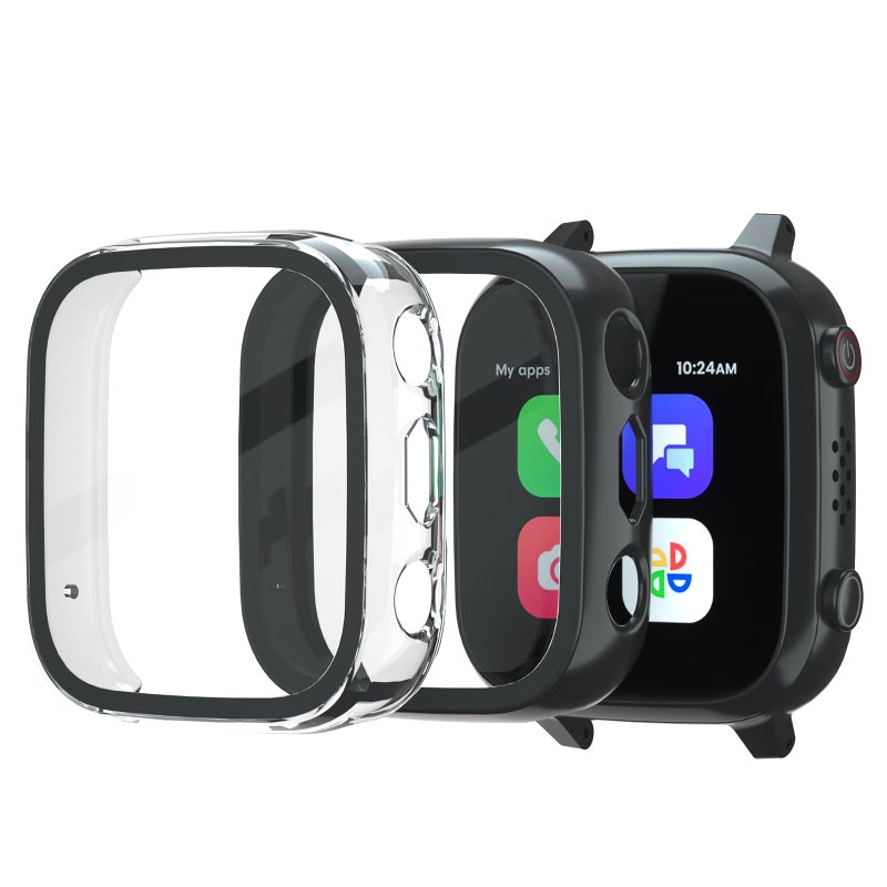 SimpleThings 2Pack Screen Protector Compatible with Cosmo JrTrack 3 and 4 Kids Smart Watch, Hard PC Case with HD Clear Tempered Glass Screen Protector for Kids Boys Girls - Image 1