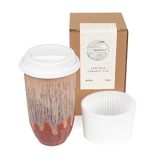 NOVA CERAMICS Travel Coffee Cup– Travel Coffee Tumbler – On the Go Coffee Mug – Microwave & Dishwasher Safe Green CoffeeTumbler - Gifts For Women Men Him Her – 16oz – Jupiter - Image 1