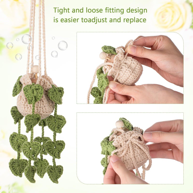 DaisyInner Cute Crochet Plant Car Freshener 12ml Empty Refillable Diffuser Bottle with Plants Hanging Accessories for Rearview Mirror Home Office Decor Women Mother's Day Gifts(Leave) - Image 5