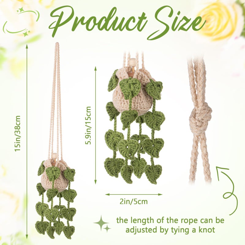DaisyInner Cute Crochet Plant Car Freshener 12ml Empty Refillable Diffuser Bottle with Plants Hanging Accessories for Rearview Mirror Home Office Decor Women Mother's Day Gifts(Leave) - Image 2