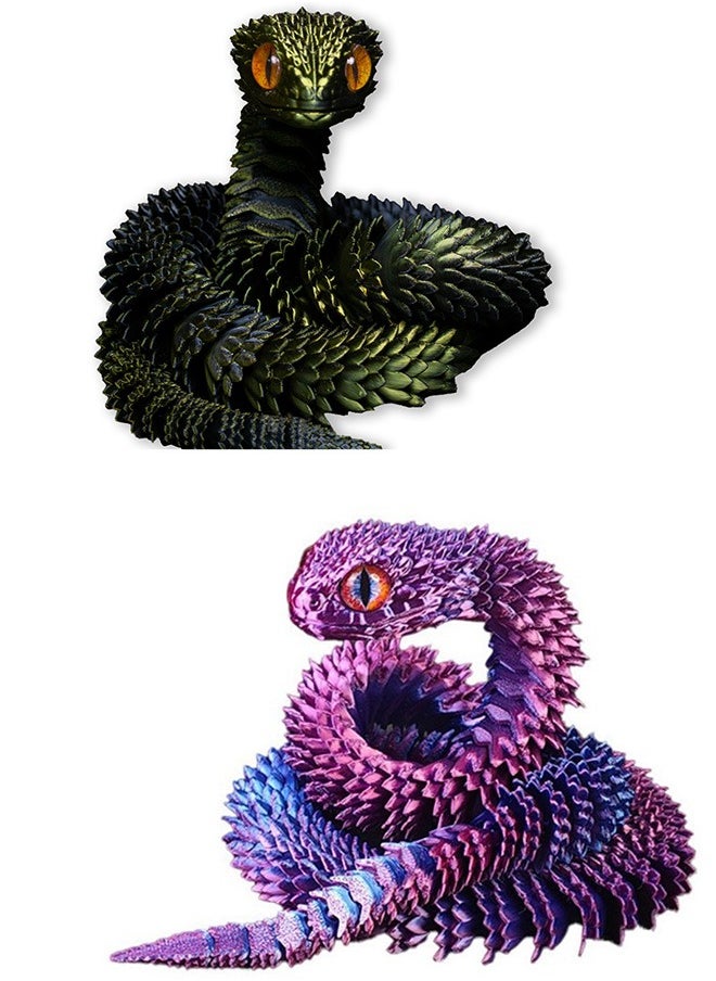 Geustos - 3D Printed Animal Set 3D Printed Snake Toys 3D Printed Curved Flexible Toys 3D Printed Animals Delicate Cute Pet Toys Children/Adult Fidget Toys (Purple and Black, 17.7') - Image 1
