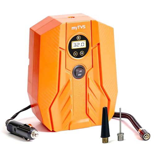 myTVS air Champ Digi Portable Tyre Inflator for Car, Bike with Digital Display & Auto Shut-Off 100 PSI Pressure | 12V DC Air Pump for Car tire with LED Torch, Long Wire | 1+1 Years Warranty (TI-16) - Image 1