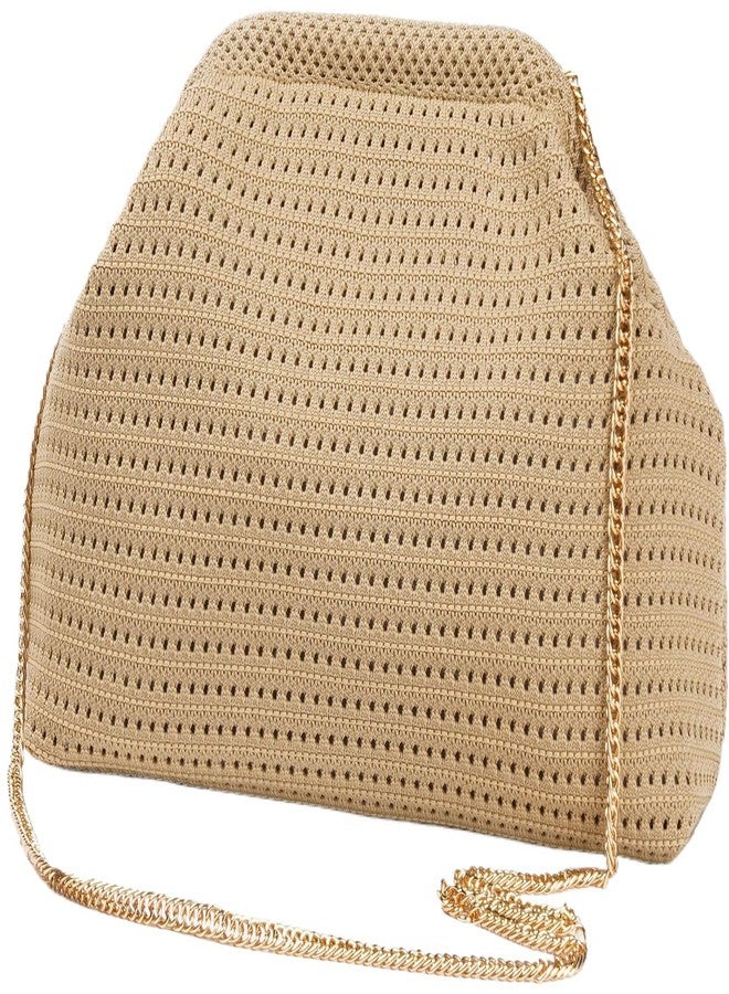 DIHKLCIO Summer Woven Clutch Purses for Women 2025 Beach Cloud Dumpling Pouch Crossbody Shoulder Handbag Crochet Stripped bag, Khaki - Image 1