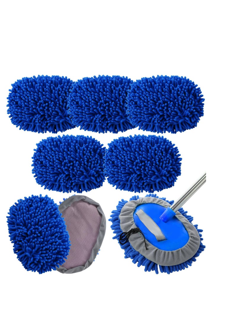 SYOSI 5 Pcs Car Wash Kit Microfiber Car Wash Mitt Car Wash Brush Handle Not Included Detail Car Cleaning Tools Chenille Scratch Free Replacement Kit for Truck Auto RV SUV Pickup Bus (Royal Blue) - Image 1