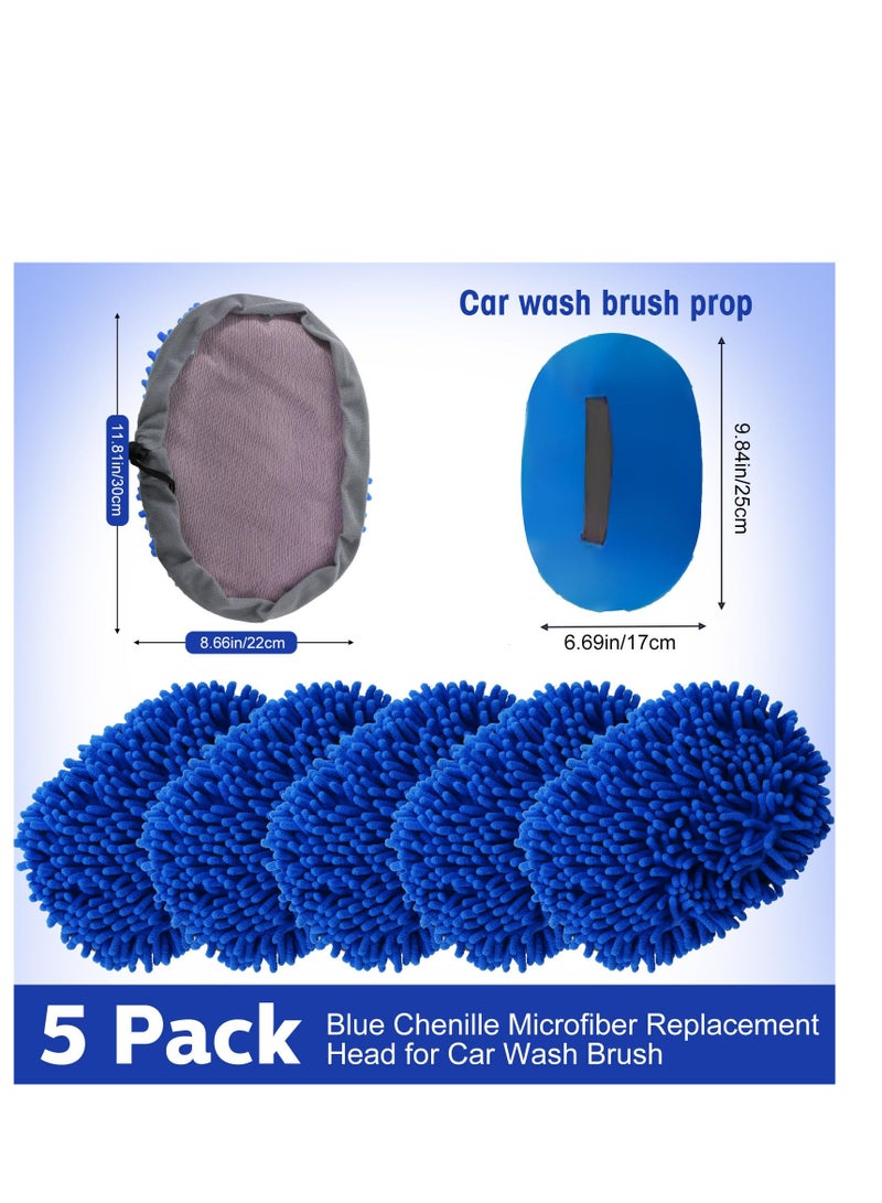 SYOSI 5 Pcs Car Wash Kit Microfiber Car Wash Mitt Car Wash Brush Handle Not Included Detail Car Cleaning Tools Chenille Scratch Free Replacement Kit for Truck Auto RV SUV Pickup Bus (Royal Blue) - Image 2