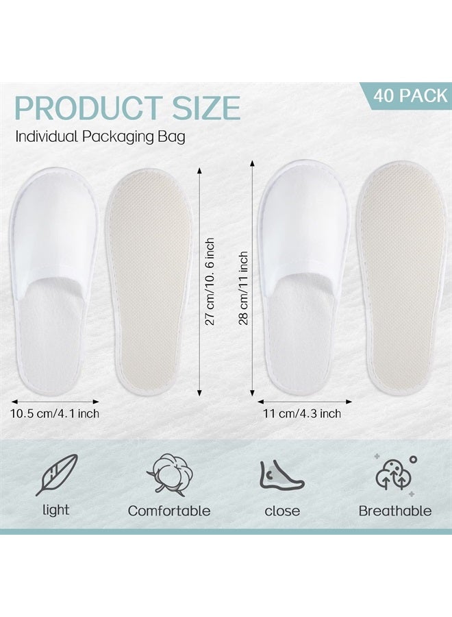 Satinior 40 Pairs Disposable Slippers Closed Toe Spa Slippers White Hotel Slippers Portable Travel Slippers Indoor Slipper Bulk for Women Men Home Hotel Wedding Guests, 2 Sizes - Image 3
