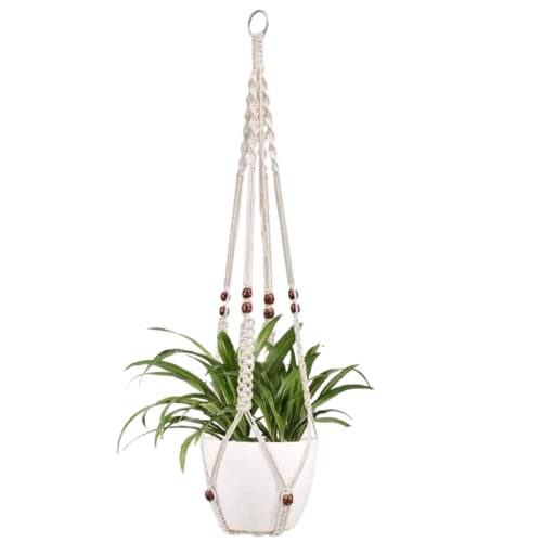 DXYZ Macrame Cotton Outdoor/Indoor Plant Hanger with Wooden Ring [Without Pot] | Rope Flower Pot Holder for Balcony Garden Wall | Home Decor Basket Hanger (Ivory, 1) - Image 1