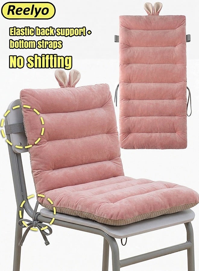 Reelyo Comfy Cushion, Thickened Plush Office Chair Cushion 85×45cm, All-in-One Soft Breathable Integrated Office Seat Cushion with Backrest Lumbar Support, Fixing Band & Non-Slip Bottom, Detachable Washable Cover, High Quality Plush PP Cotton Comfortable and No Deformation for Desk Chair Rocking Chair Car Seat Home Decor (Cute Pink Rabbit Design) - Image 1