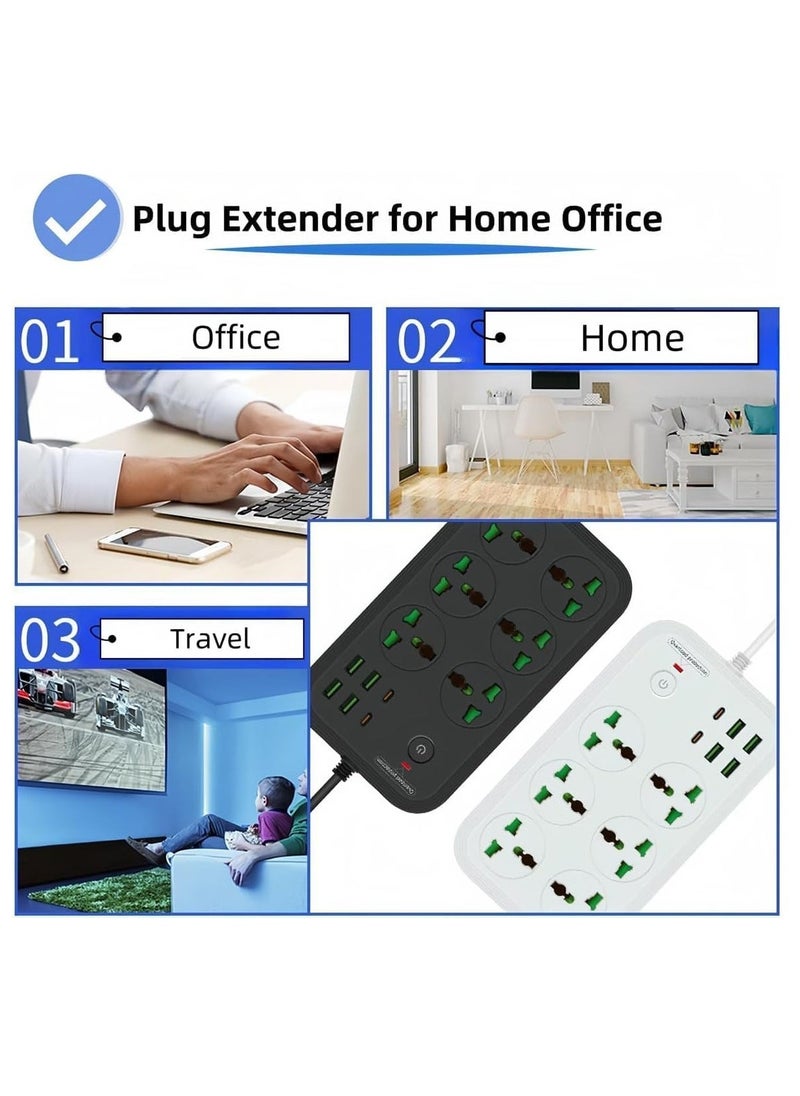 JAJEEK (EU Plug) 12-in-1 Power Strip with USB-C, Universal Extension Cord with 6 Wide Outlets & 4 USB Ports – 110-240V, Max 3000W, Wall Mount Plug Extender for European Travel & Work  - Image 3