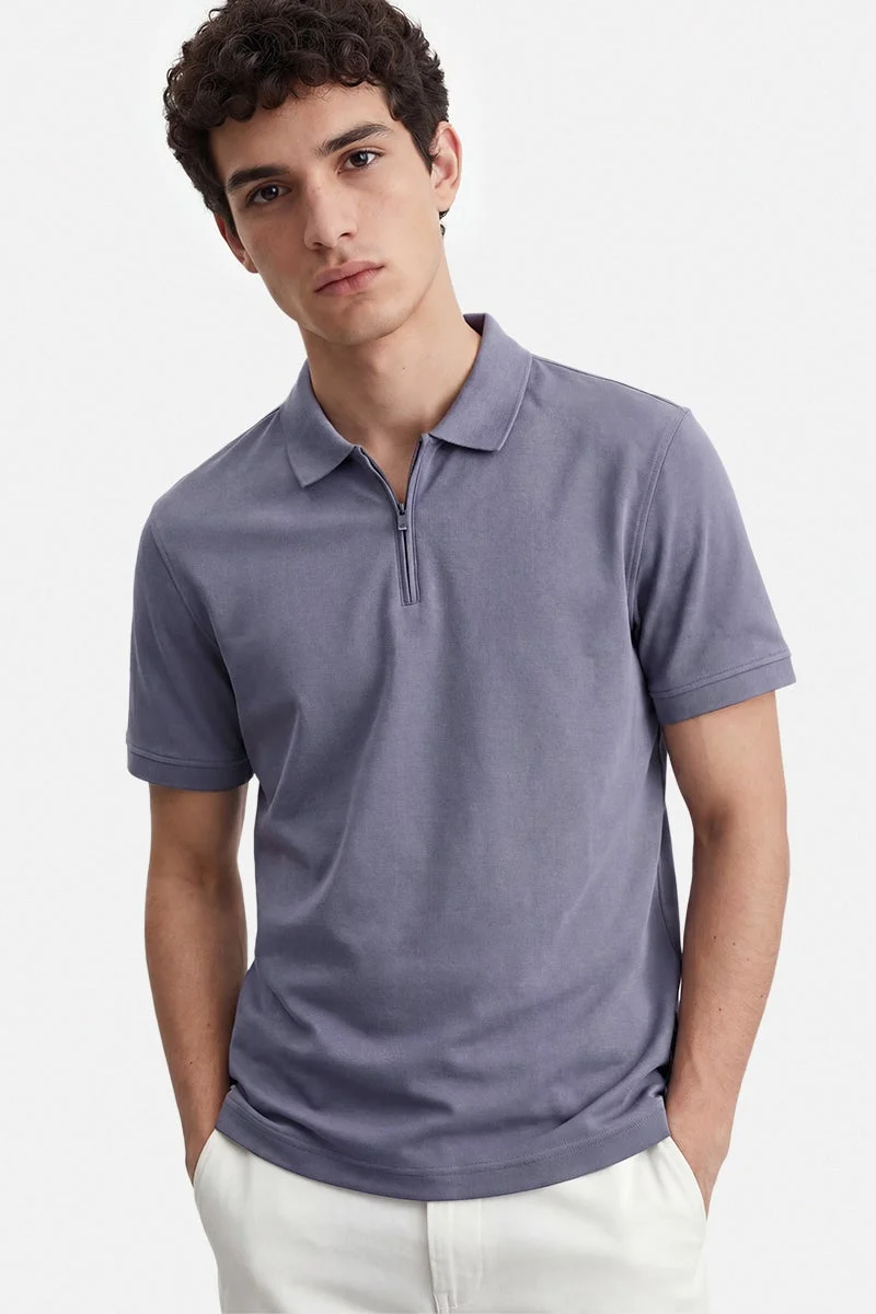 سنيتش Blue Solid Half Sleeve Regular Fit Casual T-Shirt