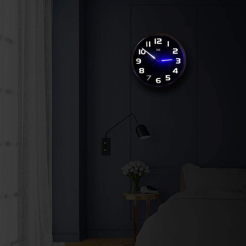 hito 12” Night Light Wall Clock Glow in The Dark for Bedroom Silent Wall Clock Battery Operated for Living Room Decor, Brightness Adjustable, Metal Frame, Glass Cover(Hands + Numbers Illuminate) - Image 5