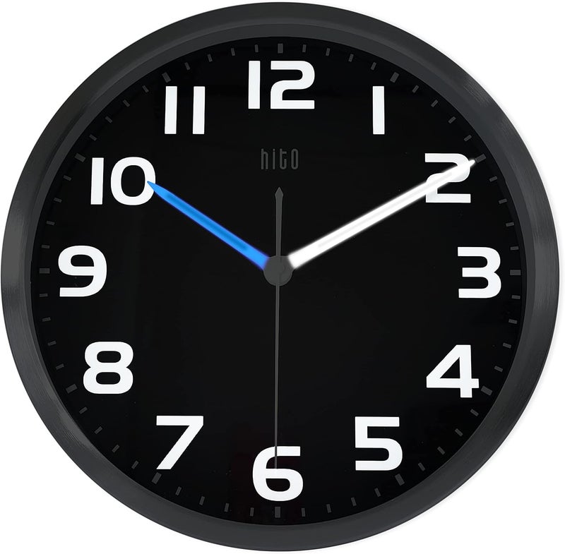 hito 12” Night Light Wall Clock Glow in The Dark for Bedroom Silent Wall Clock Battery Operated for Living Room Decor, Brightness Adjustable, Metal Frame, Glass Cover(Hands + Numbers Illuminate) - Image 2
