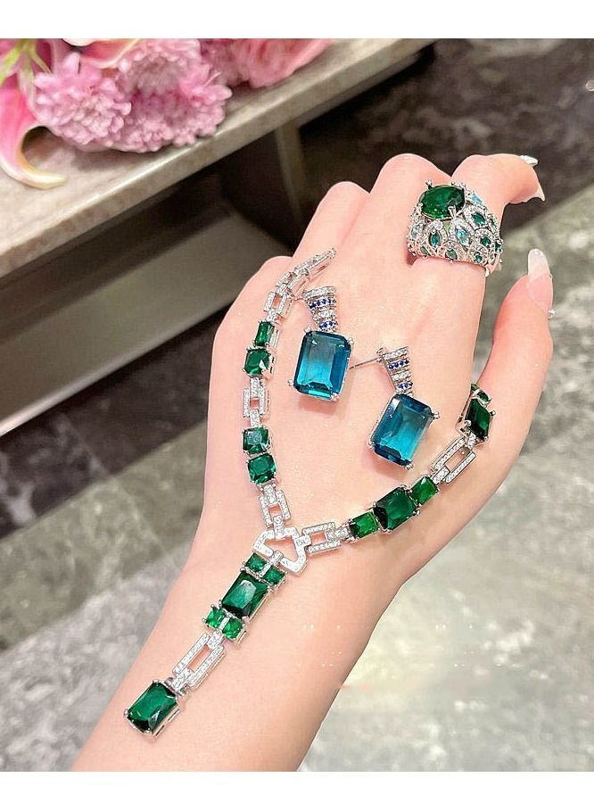 NIBEMINENT Vintage Malachite Emerald Chain Necklace Ring Earring Jewelry Set  - Image 3