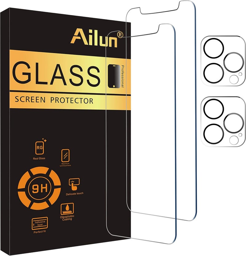 Ailun 2Pack Screen Protector Compatible for iPhone 12 Pro[6.1 inch] + 2 Pack Camera Lens Protector,Tempered Glass Film,[9H Hardness] - HD - Image 1