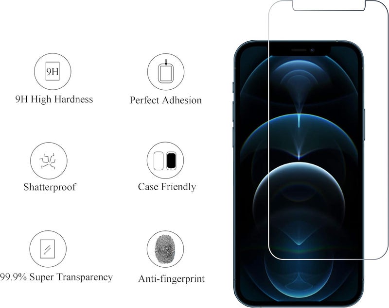 Ailun 2Pack Screen Protector Compatible for iPhone 12 Pro[6.1 inch] + 2 Pack Camera Lens Protector,Tempered Glass Film,[9H Hardness] - HD - Image 2