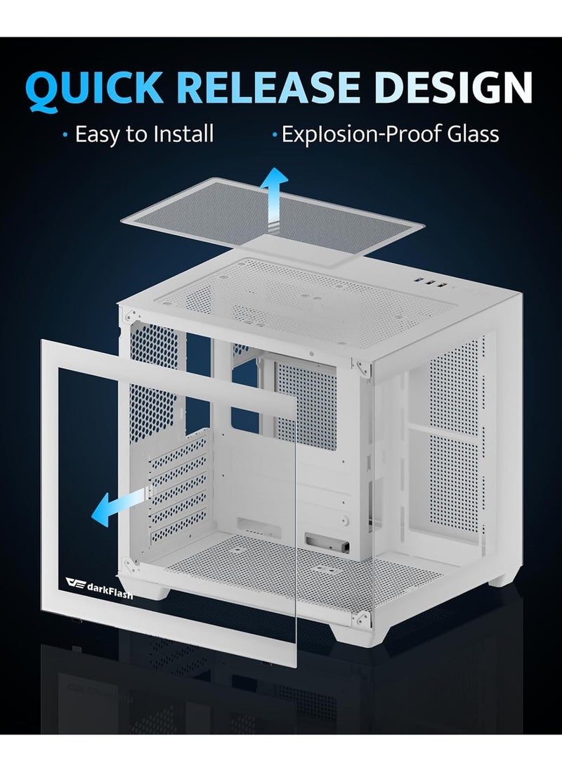 Generic ATX Mid-Tower PC Gaming Case, Full-View Dual Tempered Glass Panel, Wood-Grain Design I/O Interface, Support 4090 GPUs, 240mm Radiator Support, cooling fans not inliclude White  - Image 3