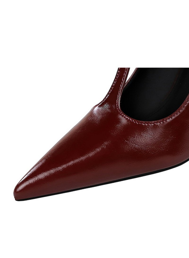 BIGTREE Women's Closed Pointed Toe High Heels With T-Ankle Straps Stiletto Pumps Wine Red 8CM - Image 5