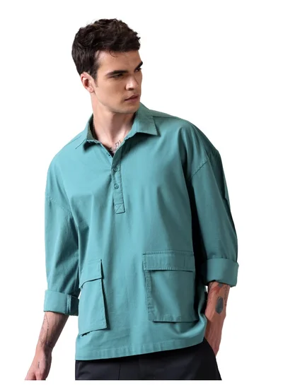 Beyoung Beach Blue Oversized Urban Shirt for Men