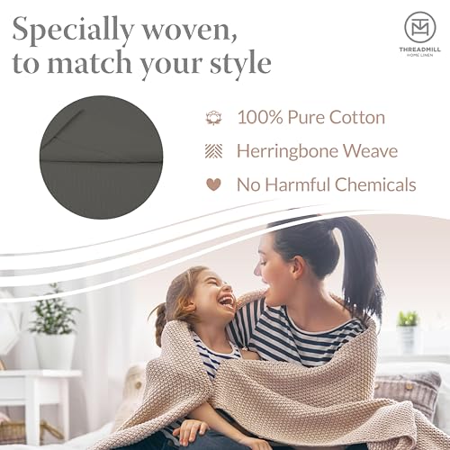 Threadmill Luxury Cotton Blankets for King Size Bed | All-Season Cozy 100% Cotton King Size Blanket | Herringbone Soft Fall Thermal Blanket fits California King Size Bed | Dark Grey - Image 3