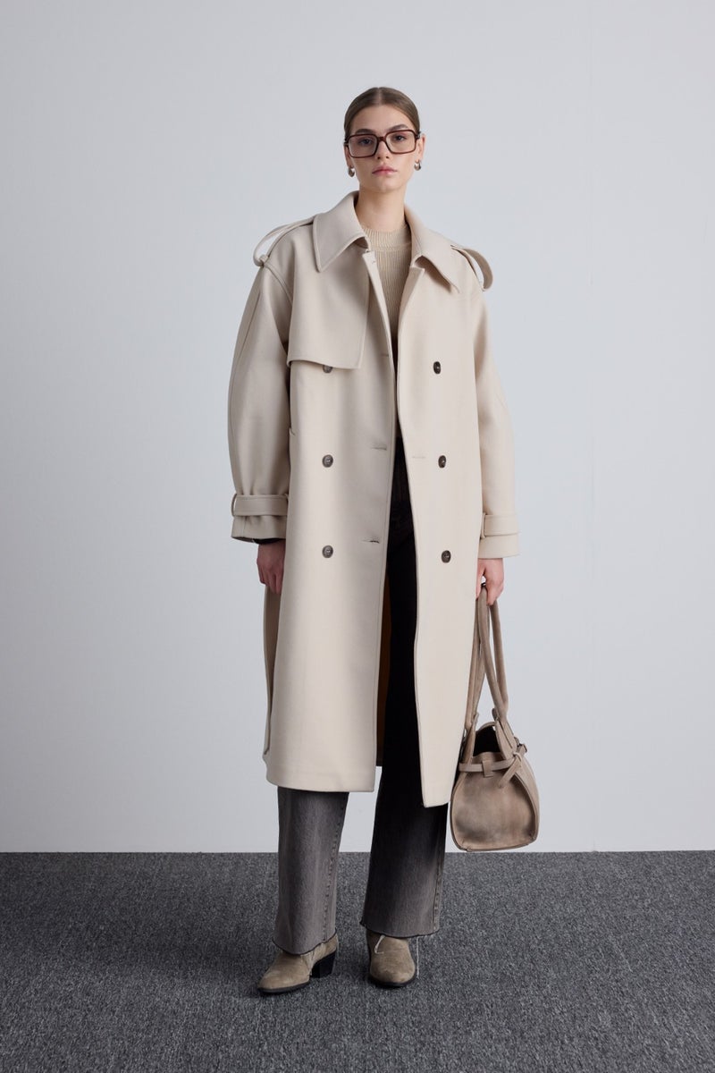 Manuka Epaulette Detailed Cashmere Coat Beige  - Image 3