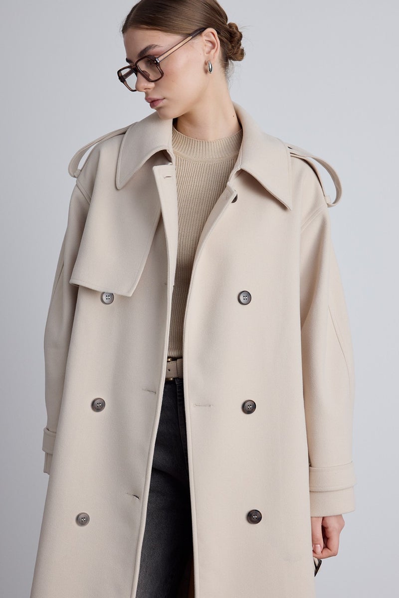 Manuka Epaulette Detailed Cashmere Coat Beige  - Image 4