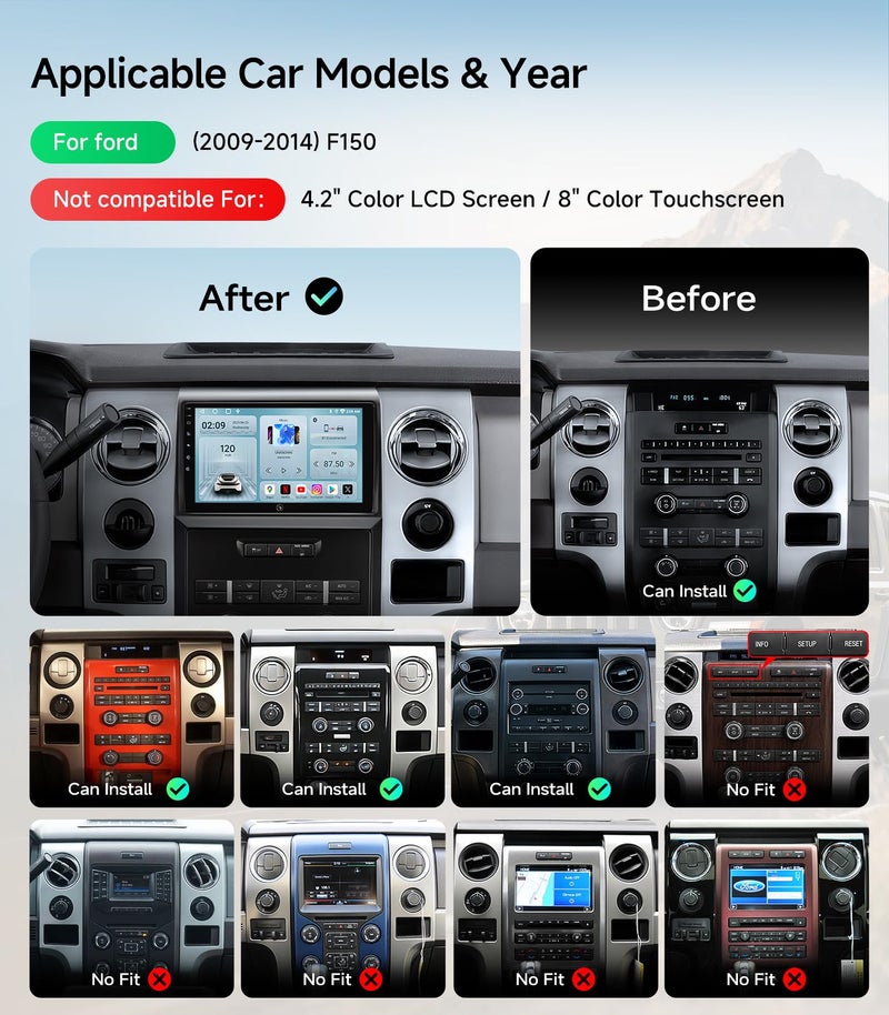 AINAVIGO Car Radio Stereo for Ford F150 2009 2010 20112012 2013 2014, 9Inch Android with Wireless CarPlay/Android Auto, 5G WiFi GPS Navigation Bluetooth, Touchscreen Backup Camera - Image 2