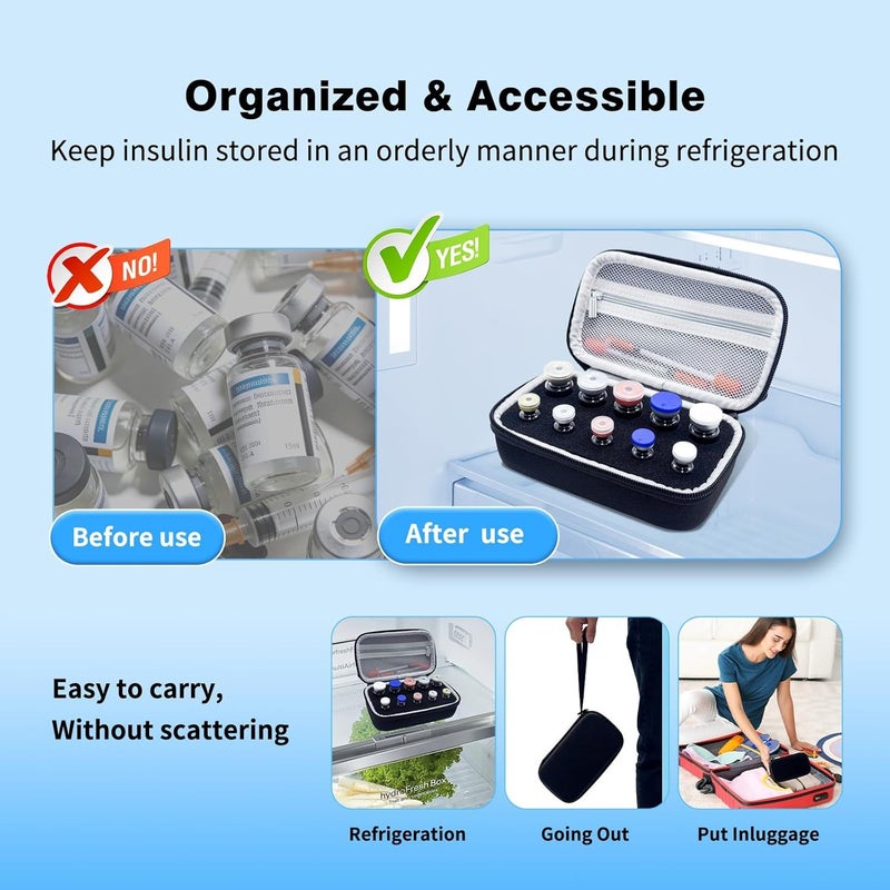 Black Insulin Protective Case 10 Compartments Peptide Storage Box for Diabetes Care - Image 4