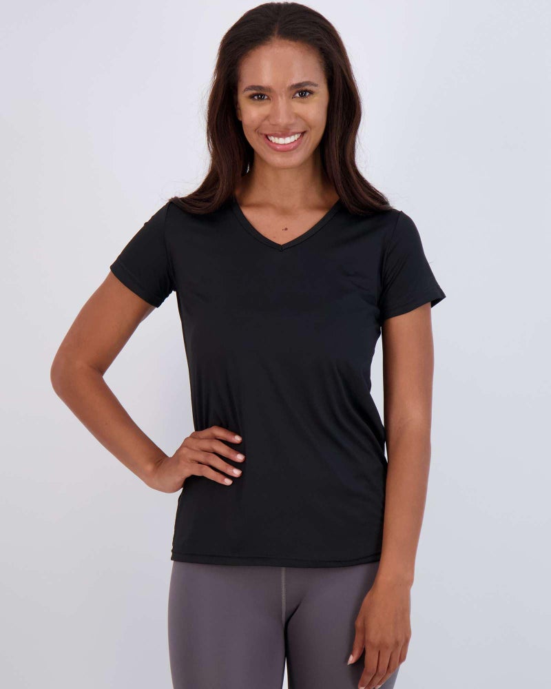 REALESSENTIALS Real Essentials 5 Pack: Women's Dry Fit Short Sleeve V Neck Workout Top - Fitness Pilates Gym Athletic Yoga T-Shirt (Plus Available), Set 10, M - Image 2