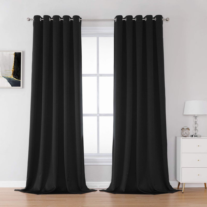 DUALIFE Black Out Curtains 9 ft (60 Inches by 108 Inch Length Black 2 Panels Burg) Extra Long Grommet Blackout Heat Blocking Blinds Shades Bedroom Curtains for Hall/Dining Room - Image 1