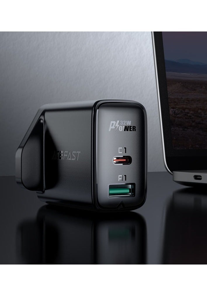 أسيفاست شاحن حائط ACEFAST A8، ومخرج USB-C PD3.0 بقدرة 20 وات ومخرج USB-A بقدرة 12 وات، وقابس بريطاني، ويدعم معظم بروتوكولات الشحن السريع - Image 1